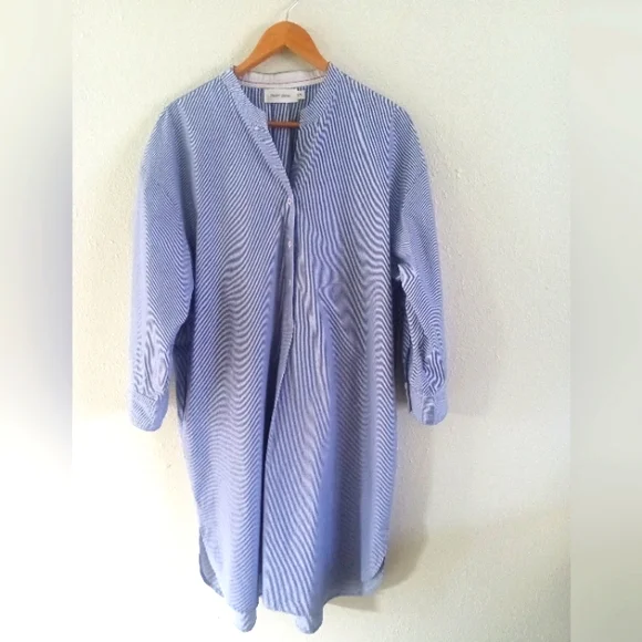 Mer Sea Coastal Blue Pin Stripe Essential Shirt Dress | L/XL - Picture 3 of 11